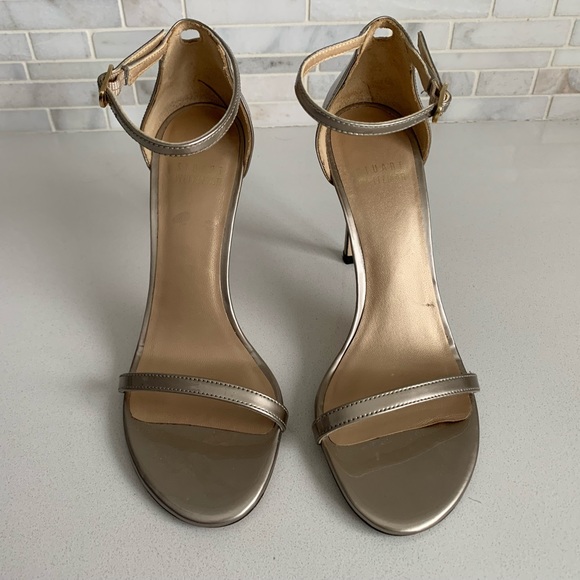 Stuart Weitzman Nudistsong Ankle Strap Heels Sandals Magnesium Quasar Silver - Picture 2 of 7